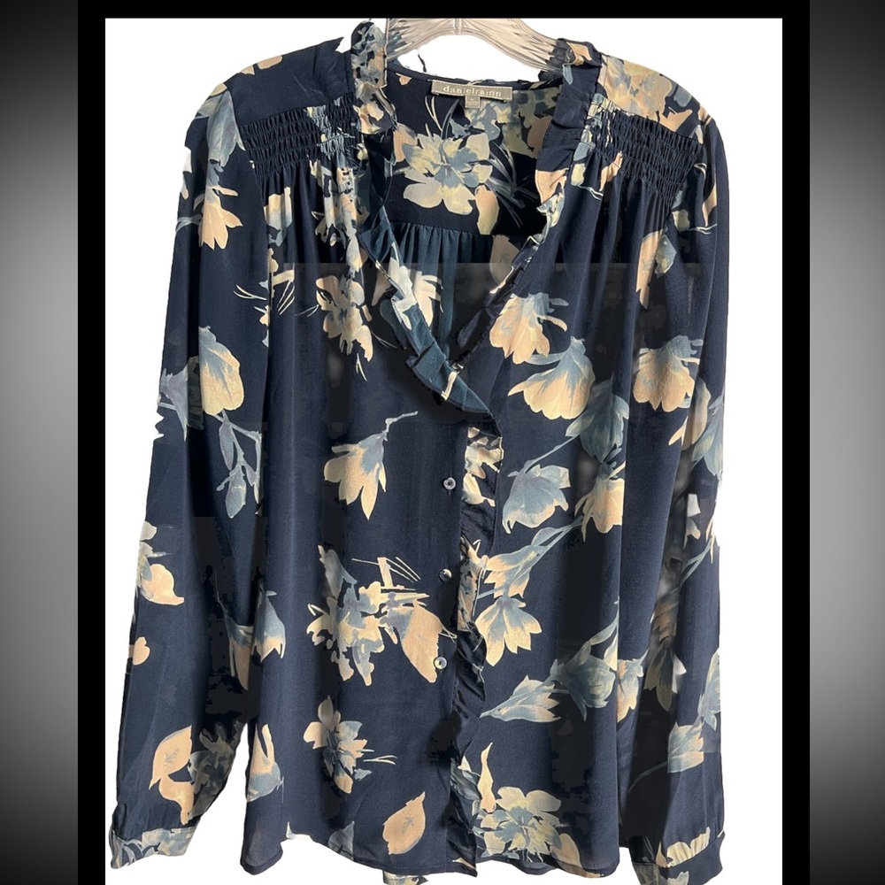 Daniel Rainn Semi Sheer Blouse Women’s Size Medium 100% Silk Long Sleeve